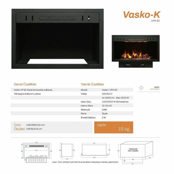 80 cm 3 Boyutlu Elektrikli Şömine (Isılı, Ses Efektli) - Görsel 3