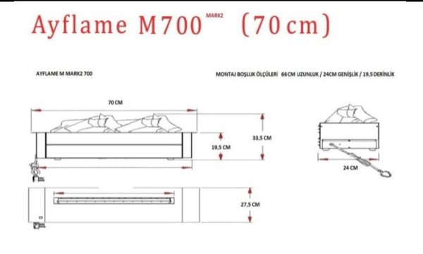 70 cm 3 Boyutlu Elektrikli Şömine (Isısız, Ses Efektli) - Görsel 7