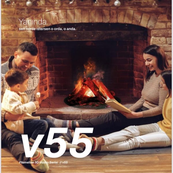 Vasko V 55 cm Kabinsiz 3 Boyutlu Elektrikli Şömine (Isısız, Ses Efektli)